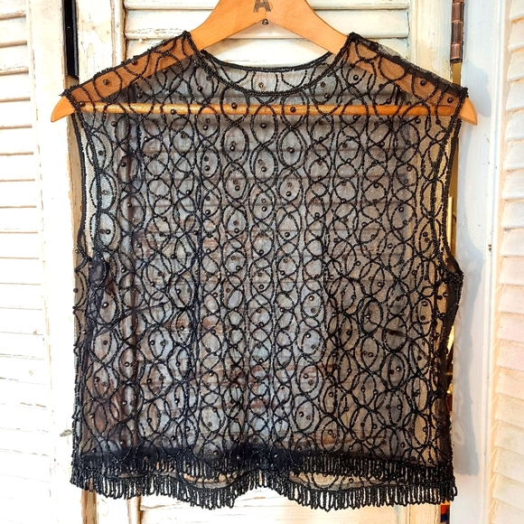 Vintage Tops - Vintage 1960s sheer beaded crop top S